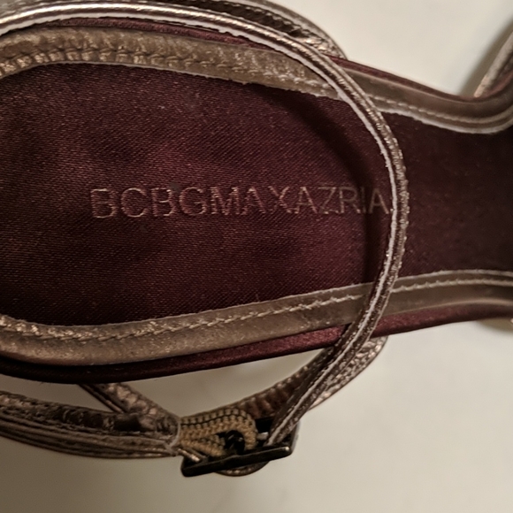 BCBGMaxAzria Gold & Brown Satin Sandals - Picture 4 of 7
